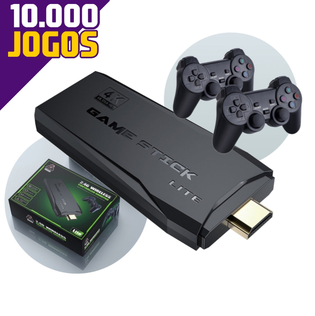 Super Game Stick Retrô - 10.000 Jogos 4K + 2 Controles